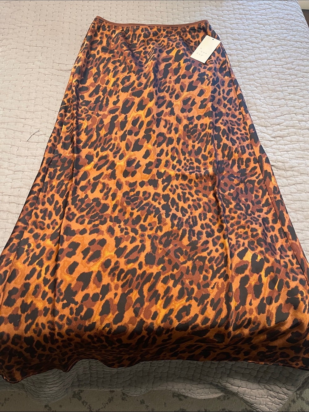 Women's Leopard Print Satin Skirt